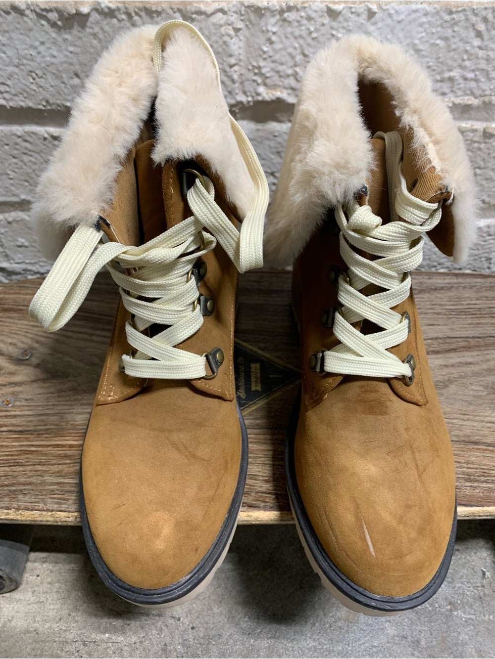 Women's Tan Faux-Suede Fur-Trim Lace-Up
Heeled Ankle Boot - SIZE 6 1/2 - Picture 11 of 16